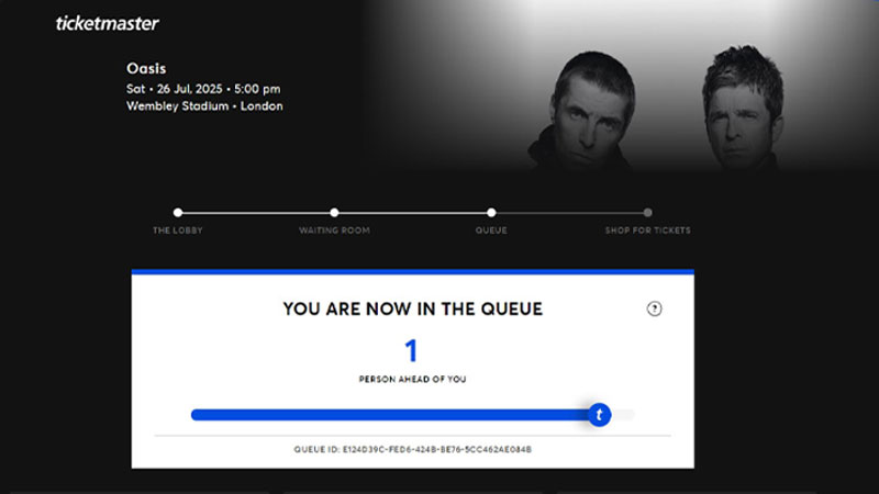 Schermata di acquisto dei biglietti degli Oasis a Wembley 2025